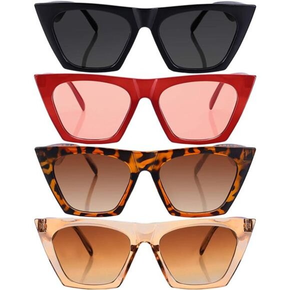 4 Packs Women\'s Cat Eye Sunglasses Retro Oversized Square Vintage Sunglasses Set main image 4